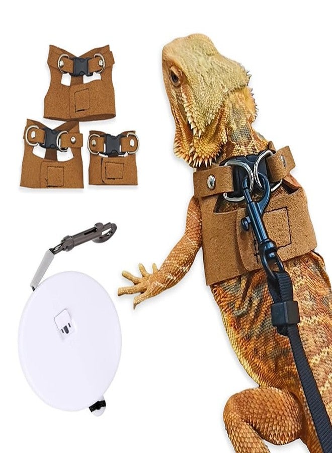 hokable Bearded Dragon Leash - 3 Sizes Pack Reptile Outing Adjustable Soft Leather Lizard Harness with Retractable Leash Small Animal Traction Rope Walking Vest Accessories for Bearded Dragon Leash（Camel） - Image 1